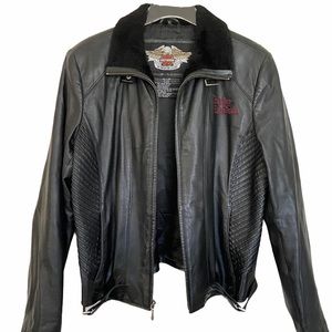 Harley Davidson Black Leather Bomber Jacket XL